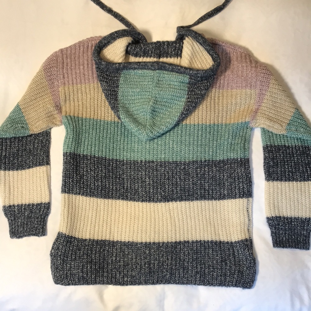 NWT C&C California Marl Striped Chunky Hooded V-Neck Sweater - Picture 13 of 14